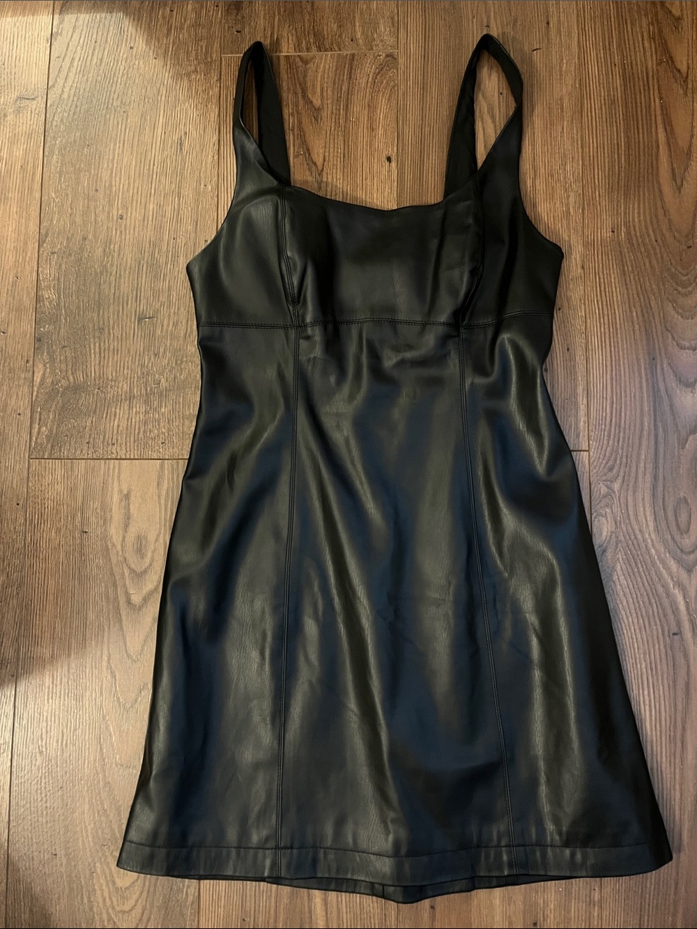 Anthropologie Leather Square Neck Mini Dress